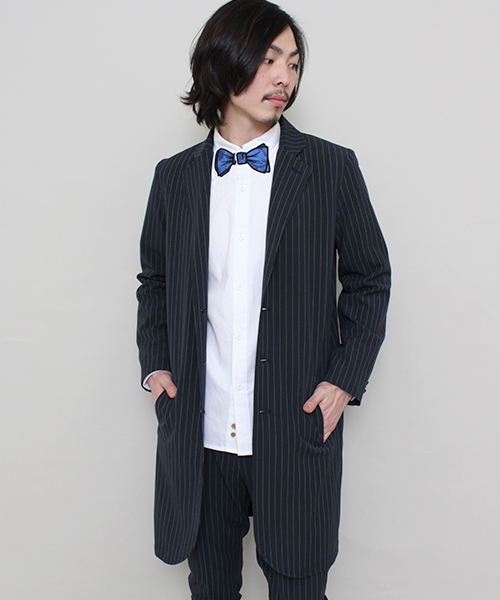 Lui's(ルイス)の「SUPERTHANKS×Lui's(スーパーサンクス×ルイス) ストライプチェスターコート(チェスターコート・メンズ・グレー/ネイビー・LARGE/SMALL/MEDIUM)」の2枚目の写真