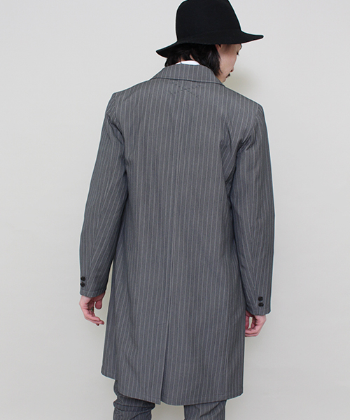 Lui's(ルイス)の「SUPERTHANKS×Lui's(スーパーサンクス×ルイス) ストライプチェスターコート(チェスターコート・メンズ・グレー/ネイビー・LARGE/SMALL/MEDIUM)」の4枚目の写真