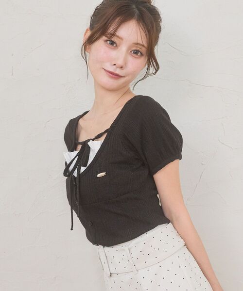 MAJESTIC LEGON(マジェスティックレゴン)の「リボンレイヤードライク半袖トップス(Tシャツ/カットソー・レディース・グレー/アイボリー/ブラック/ピンク・MEDIUM)」の11枚目の写真