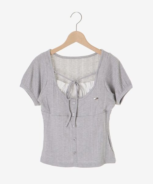 MAJESTIC LEGON（マジェスティックレゴン）の「リボンレイヤードライク半袖トップス（Tシャツ/カットソー・レディース・グレー/アイボリー/ブラック/ピンク・MEDIUM）」の22枚目の写真