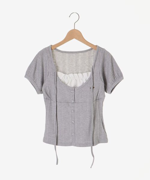 MAJESTIC LEGON（マジェスティックレゴン）の「リボンレイヤードライク半袖トップス（Tシャツ/カットソー・レディース・グレー/アイボリー/ブラック/ピンク・MEDIUM）」の17枚目の写真