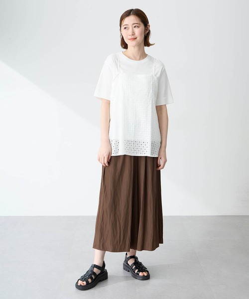Petit Honfleur（プチオンフルール）の「キャミ&Tシャツアンサンブル【オーガニックコットンブレンド・接触冷感・UVカット・セット商品】（Tシャツ/カットソー・レディース・ホワイト/サックスブルー・M/L）」の10枚目の写真