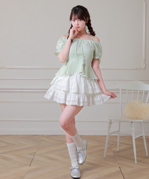 Anely(アネリー)の「Anely オフショル リボン ペプラム パフスリーブ ブラウス(シャツ/ブラウス・レディース・ミント/イエロー/ホワイト・FREE)」の5枚目の写真