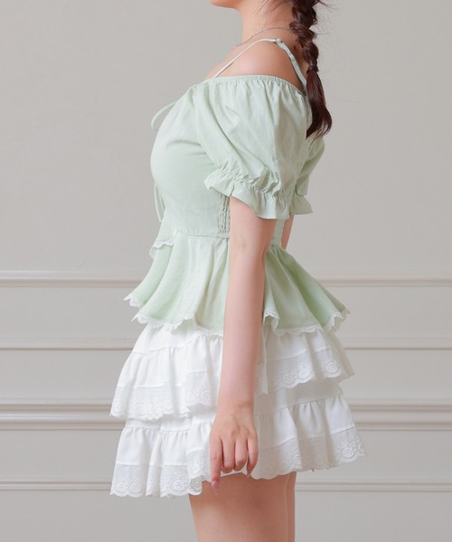 Anely(アネリー)の「Anely オフショル リボン ペプラム パフスリーブ ブラウス(シャツ/ブラウス・レディース・ミント/イエロー/ホワイト・FREE)」の7枚目の写真