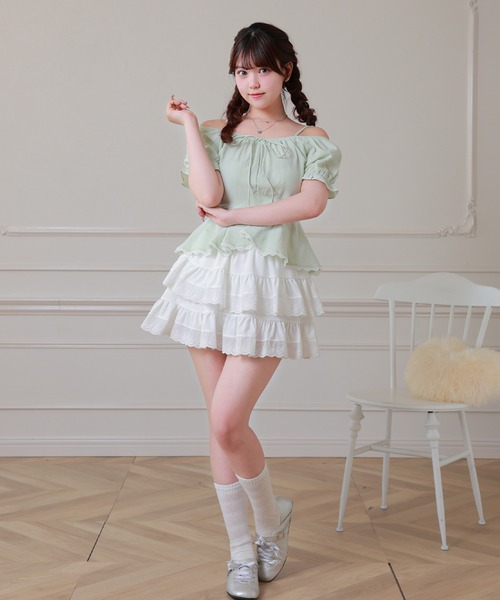Anely(アネリー)の「Anely オフショル リボン ペプラム パフスリーブ ブラウス(シャツ/ブラウス・レディース・ミント/イエロー/ホワイト・FREE)」の8枚目の写真
