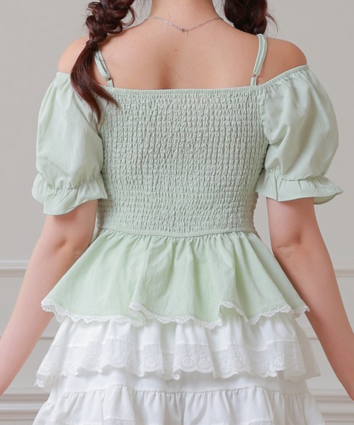 Anely(アネリー)の「Anely オフショル リボン ペプラム パフスリーブ ブラウス(シャツ/ブラウス・レディース・ミント/イエロー/ホワイト・FREE)」の9枚目の写真