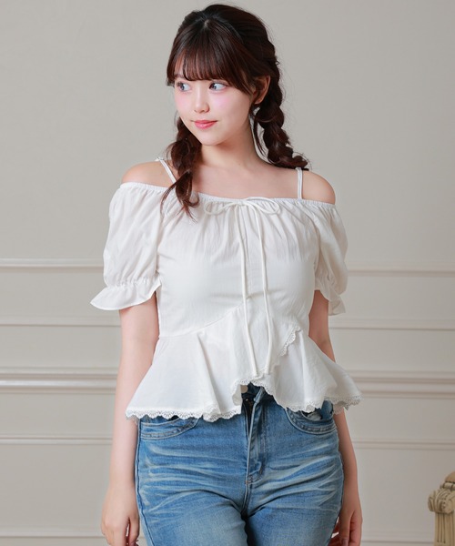 Anely(アネリー)の「Anely オフショル リボン ペプラム パフスリーブ ブラウス(シャツ/ブラウス・レディース・ミント/イエロー/ホワイト・FREE)」の16枚目の写真
