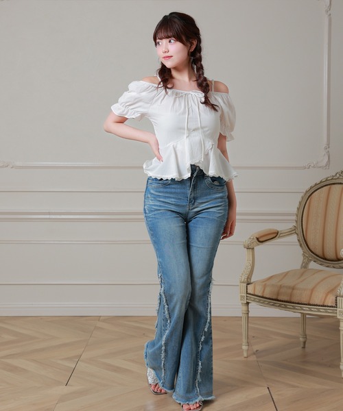 Anely(アネリー)の「Anely オフショル リボン ペプラム パフスリーブ ブラウス(シャツ/ブラウス・レディース・ミント/イエロー/ホワイト・FREE)」の17枚目の写真