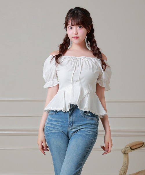 Anely(アネリー)の「Anely オフショル リボン ペプラム パフスリーブ ブラウス(シャツ/ブラウス・レディース・ミント/イエロー/ホワイト・FREE)」の18枚目の写真