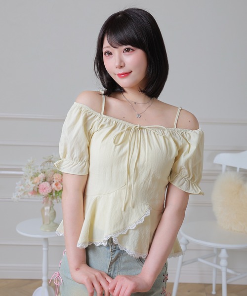 Anely(アネリー)の「Anely オフショル リボン ペプラム パフスリーブ ブラウス(シャツ/ブラウス・レディース・ミント/イエロー/ホワイト・FREE)」の11枚目の写真