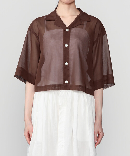 nicholson&nicholson（ニコルソンアンドニコルソン）の「nicholson & nicholson |〈別注〉シアー ショートスリーブシャツ WOMEN（シャツ/ブラウス・レディース・ネイビー/ブラウン・38）」の6枚目の写真