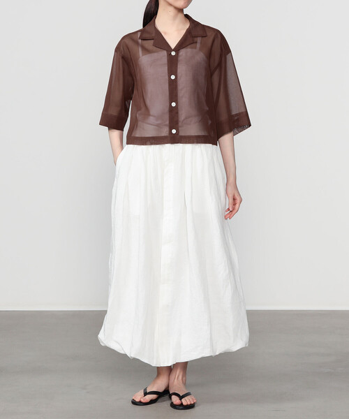 nicholson&nicholson（ニコルソンアンドニコルソン）の「nicholson & nicholson |〈別注〉シアー ショートスリーブシャツ WOMEN（シャツ/ブラウス・レディース・ネイビー/ブラウン・38）」の3枚目の写真