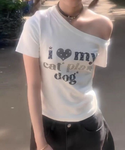 SHEPP(シープ)の「Y2K ドットハート柄グラフィックワンショルダー半袖Tシャツ(Tシャツ/カットソー・レディース・ホワイト・S/M)」の11枚目の写真