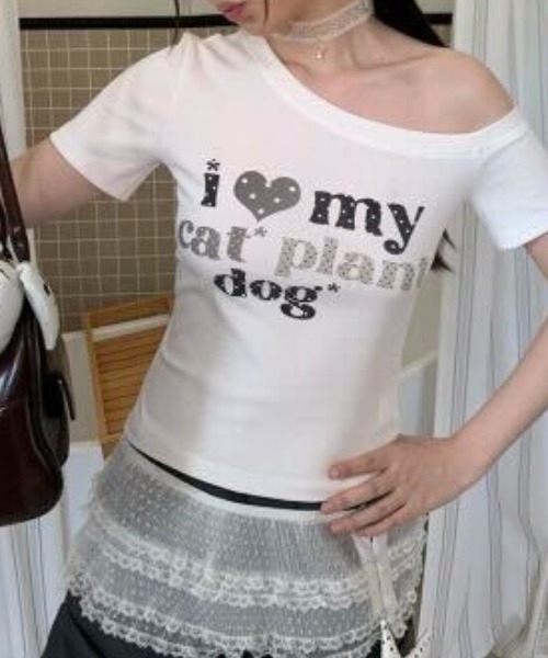SHEPP(シープ)の「Y2K ドットハート柄グラフィックワンショルダー半袖Tシャツ(Tシャツ/カットソー・レディース・ホワイト・S/M)」の9枚目の写真