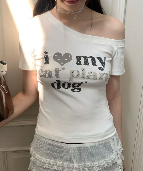 SHEPP(シープ)の「Y2K ドットハート柄グラフィックワンショルダー半袖Tシャツ(Tシャツ/カットソー・レディース・ホワイト・S/M)」の16枚目の写真