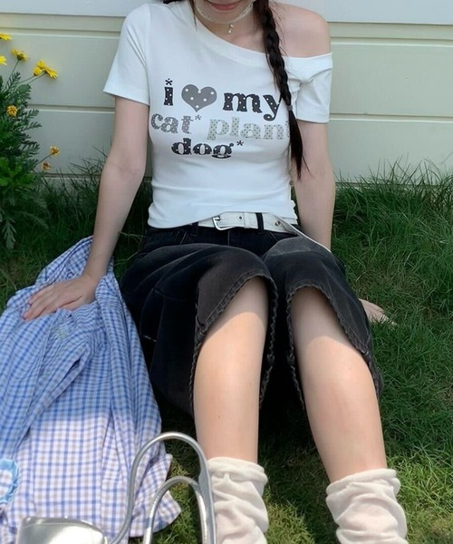 SHEPP(シープ)の「Y2K ドットハート柄グラフィックワンショルダー半袖Tシャツ(Tシャツ/カットソー・レディース・ホワイト・S/M)」の21枚目の写真
