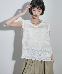 THE YOn | トーションレース刺繍ノースリブラウス(その他トップス)