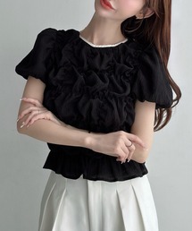 楊柳シャーリングシアーショートブラウス