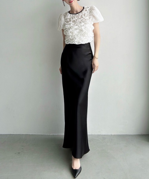 Meiru(メイル)の「楊柳シャーリングシアーショートブラウス(シャツ/ブラウス・レディース・ホワイト/ブルー/ブラック・SMALL/MEDIUM/LARGE)」の7枚目の写真