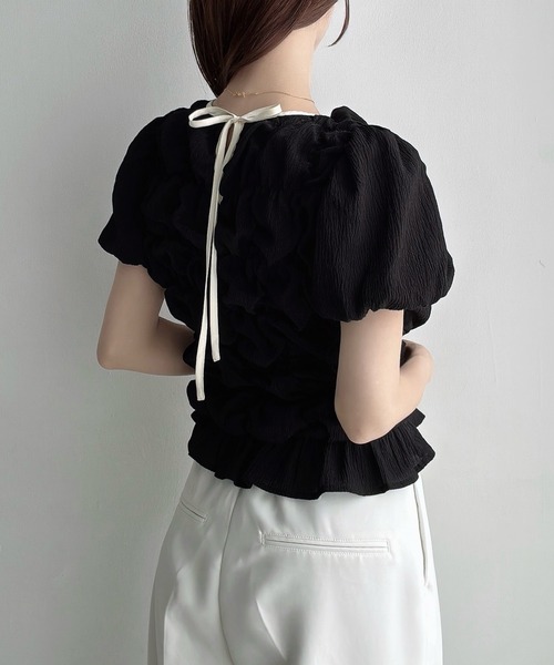 Meiru(メイル)の「楊柳シャーリングシアーショートブラウス(シャツ/ブラウス・レディース・ホワイト/ブルー/ブラック・SMALL/MEDIUM/LARGE)」の10枚目の写真