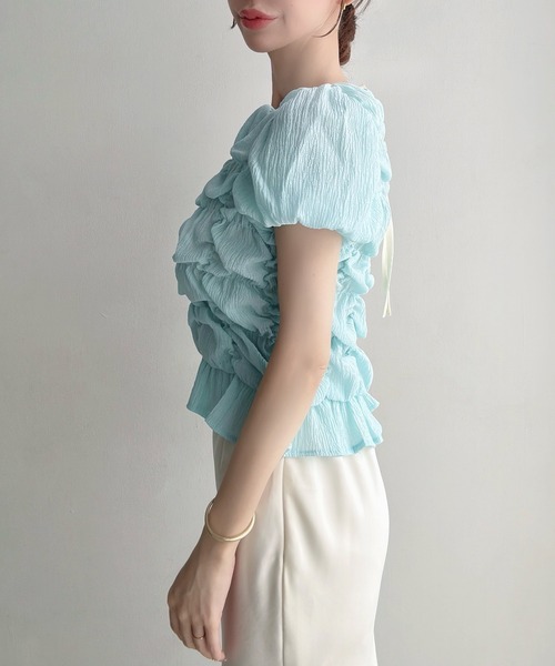 Meiru(メイル)の「楊柳シャーリングシアーショートブラウス(シャツ/ブラウス・レディース・ホワイト/ブルー/ブラック・SMALL/MEDIUM/LARGE)」の13枚目の写真