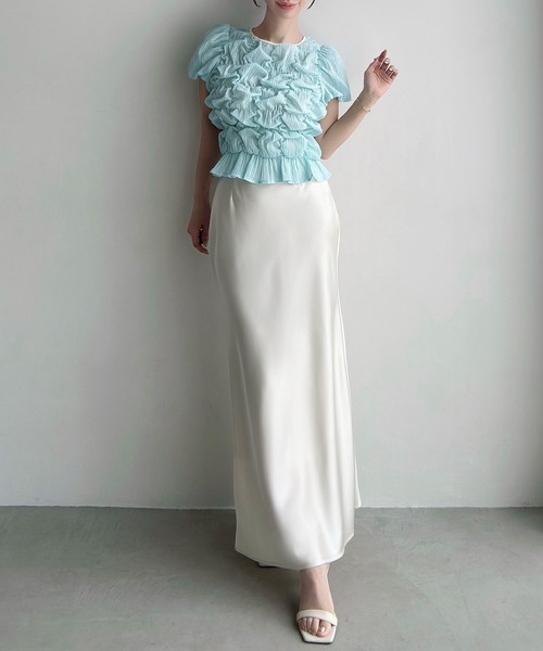Meiru(メイル)の「楊柳シャーリングシアーショートブラウス(シャツ/ブラウス・レディース・ホワイト/ブルー/ブラック・SMALL/MEDIUM/LARGE)」の15枚目の写真