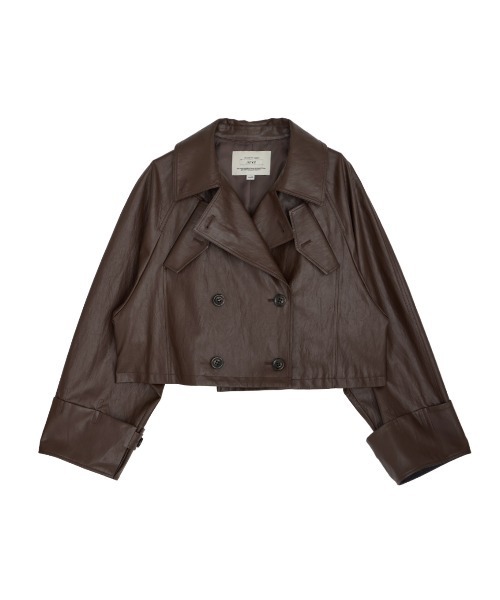 Ameri（アメリ）の「DRAWSTRING YOKE SYNTHETIC LEATHER SHORT COAT（トレンチコート・レディース・ブラウン/ブラック・SMALL/MEDIUM）」の17枚目の写真