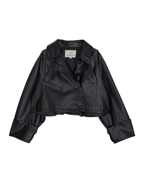 Ameri（アメリ）の「DRAWSTRING YOKE SYNTHETIC LEATHER SHORT COAT（トレンチコート・レディース・ブラウン/ブラック・SMALL/MEDIUM）」の18枚目の写真