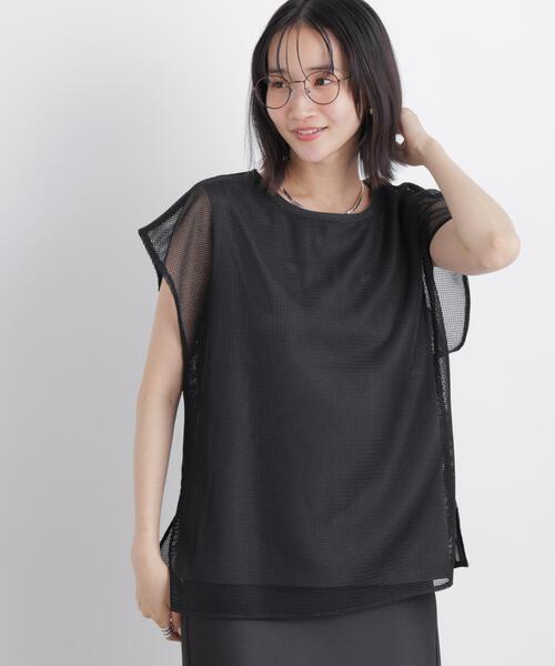 NANO universe(ナノユニバース)の「カラミメッシュレイヤードカットトップス(Tシャツ/カットソー・レディース・ブラック/ライトベージュ・FREE)」の12枚目の写真