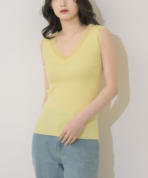 NEUNA(ヌナ)の「【肌見せも自信に変える】レースリブタンク(タンクトップ・レディース・ネイビー/イエロー/アイボリー・FREE)」の3枚目の写真