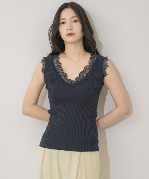 NEUNA(ヌナ)の「【肌見せも自信に変える】レースリブタンク(タンクトップ・レディース・ネイビー/イエロー/アイボリー・FREE)」の16枚目の写真