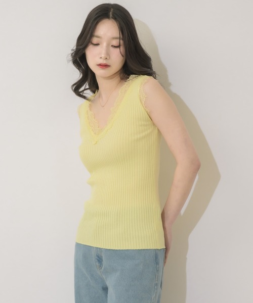 NEUNA(ヌナ)の「【肌見せも自信に変える】レースリブタンク(タンクトップ・レディース・ネイビー/イエロー/アイボリー・FREE)」の9枚目の写真