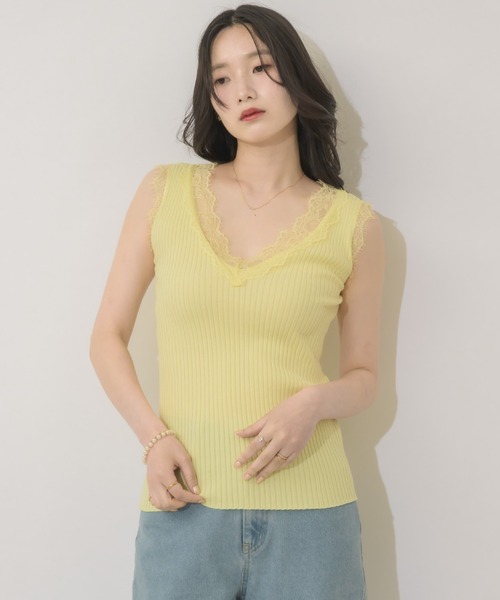 NEUNA(ヌナ)の「【肌見せも自信に変える】レースリブタンク(タンクトップ・レディース・ネイビー/イエロー/アイボリー・FREE)」の8枚目の写真