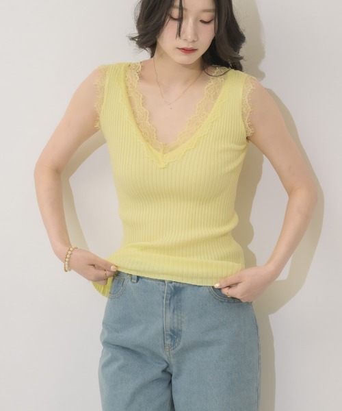 NEUNA(ヌナ)の「【肌見せも自信に変える】レースリブタンク(タンクトップ・レディース・ネイビー/イエロー/アイボリー・FREE)」の10枚目の写真
