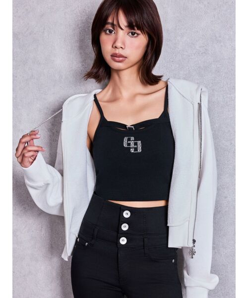 GYDA(ジェイダ)の「bijou string ZIP UPスウェットパーカー(パーカー・レディース・チャコールグレー/ブラック/オフホワイト・FREE)」の2枚目の写真