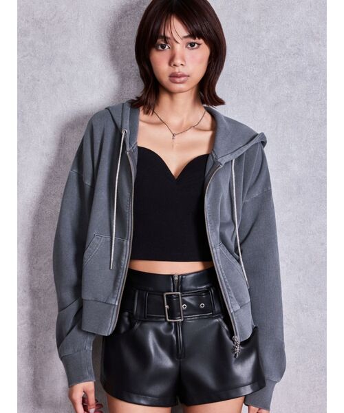 GYDA(ジェイダ)の「bijou string ZIP UPスウェットパーカー(パーカー・レディース・チャコールグレー/ブラック/オフホワイト・FREE)」の3枚目の写真