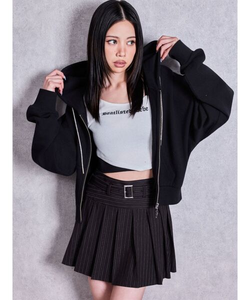 GYDA(ジェイダ)の「bijou string ZIP UPスウェットパーカー(パーカー・レディース・チャコールグレー/ブラック/オフホワイト・FREE)」の5枚目の写真