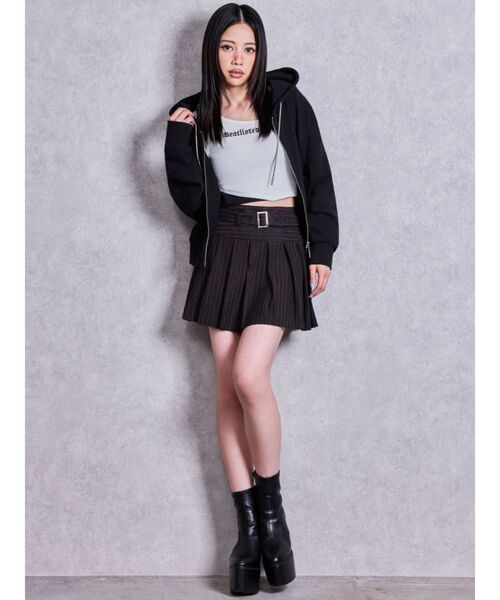 GYDA(ジェイダ)の「bijou string ZIP UPスウェットパーカー(パーカー・レディース・チャコールグレー/ブラック/オフホワイト・FREE)」の7枚目の写真