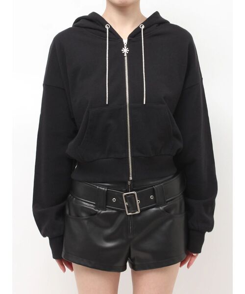 GYDA(ジェイダ)の「bijou string ZIP UPスウェットパーカー(パーカー・レディース・チャコールグレー/ブラック/オフホワイト・FREE)」の19枚目の写真