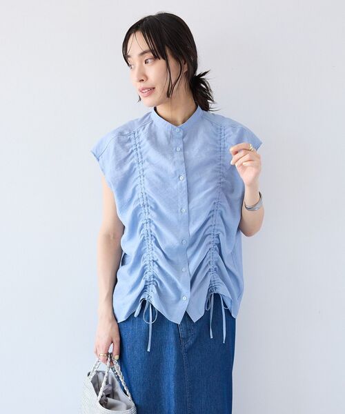 CRAFT STANDARD BOUTIQUE(クラフトスタンダードブティック)の「ドロストギャザーブラウス(シャツ/ブラウス・レディース・ライトブルー/ライトグリーン/ブラック・FREE)」の11枚目の写真