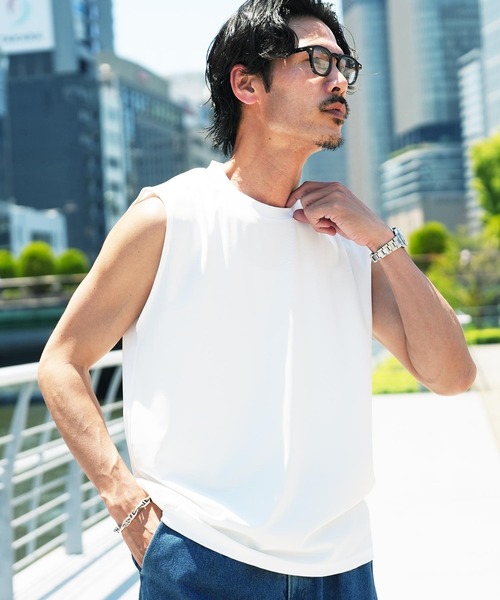 jiggys shop(ジギーズショップ)の「接触冷感 Q-MAX0.3 UVカット 鹿の子 ルーズフィット ノースリーブ タンクトップ(タンクトップ・メンズ・チャコールグレー/ホワイト・LARGE/X-LARGE/MEDIUM)」の1枚目の写真