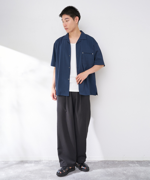 B.C STOCK（ベーセーストック）の「ナイロンシアサッカーシャツ（シャツ/ブラウス・メンズ・ブラウン/ネイビー/チャコールグレー・LARGE/MEDIUM）」の5枚目の写真