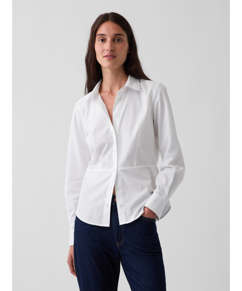 GAP(ギャップ)の「オーガニックコットン ポプリン ウエストシェイプシャツ(シャツ/ブラウス・レディース・ブルー/ホワイト・M/L/XS)」の1枚目の写真