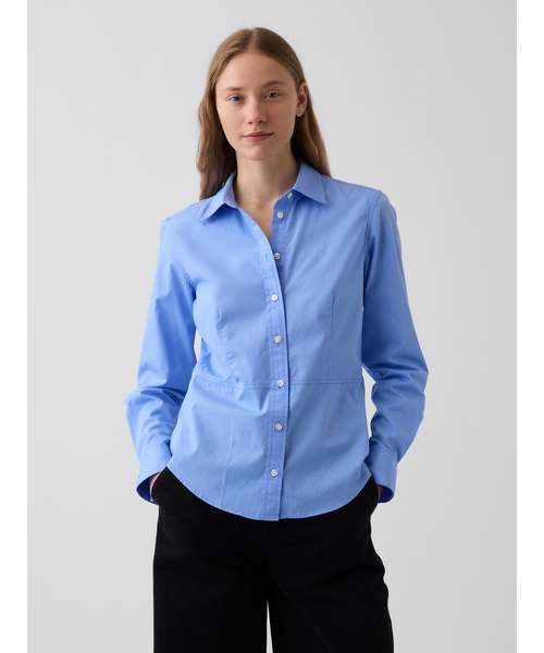 GAP(ギャップ)の「オーガニックコットン ポプリン ウエストシェイプシャツ(シャツ/ブラウス・レディース・ブルー/ホワイト・M/L/XS)」の2枚目の写真