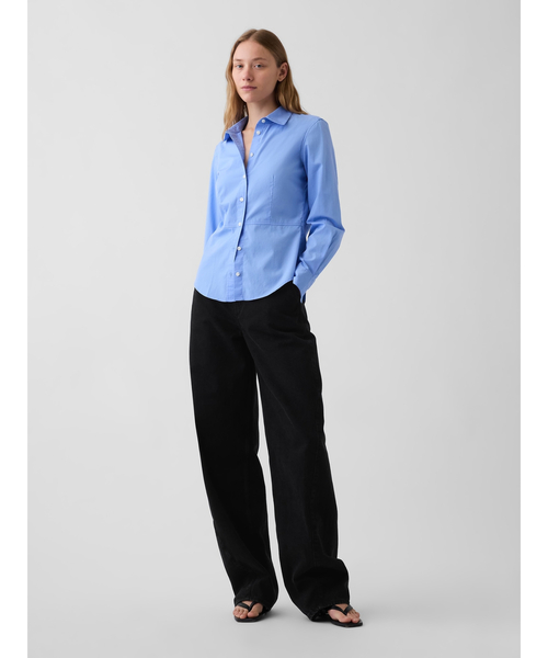 GAP(ギャップ)の「オーガニックコットン ポプリン ウエストシェイプシャツ(シャツ/ブラウス・レディース・ブルー/ホワイト・M/L/XS)」の3枚目の写真