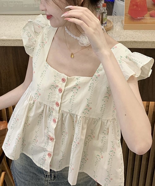 shyam inspiration(シャムインスピレーション)の「フラワープリントフリルスリーブブラウス(シャツ/ブラウス・レディース・アイボリー・M/L)」の1枚目の写真