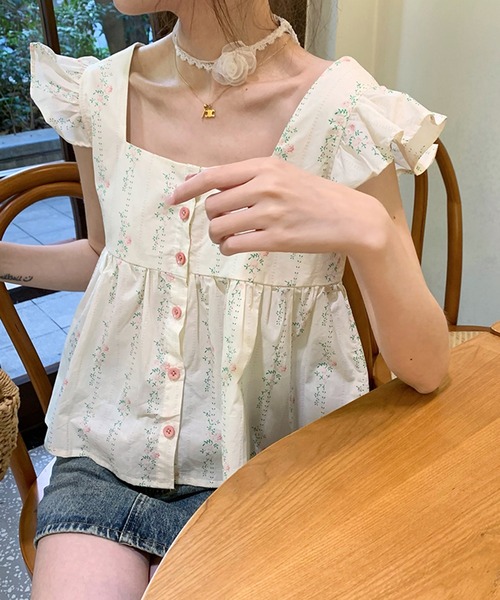 shyam inspiration(シャムインスピレーション)の「フラワープリントフリルスリーブブラウス(シャツ/ブラウス・レディース・アイボリー・M/L)」の2枚目の写真