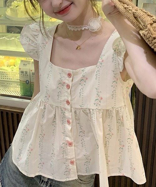 shyam inspiration(シャムインスピレーション)の「フラワープリントフリルスリーブブラウス(シャツ/ブラウス・レディース・アイボリー・M/L)」の3枚目の写真