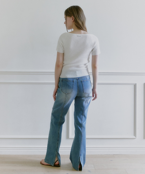 MICANE（ミケーネ）の「カーメンツイストショートスリーブニットT（Tシャツ/カットソー・レディース・レッド/ライトグレー/スカイブルー/アイボリー・1/2/3/4）」の11枚目の写真