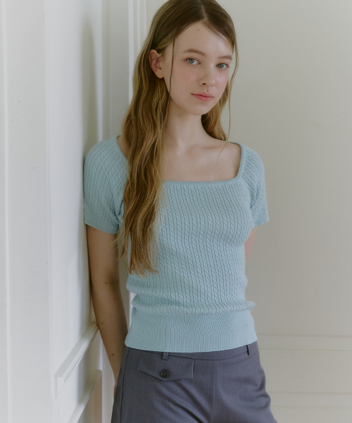 MICANE（ミケーネ）の「カーメンツイストショートスリーブニットT（Tシャツ/カットソー・レディース・レッド/ライトグレー/スカイブルー/アイボリー・1/2/3/4）」の14枚目の写真